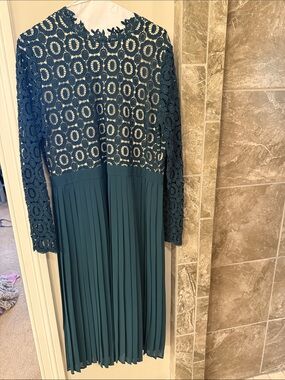 Ivy City Co Teal Lace Top Pleated Skirt Dress